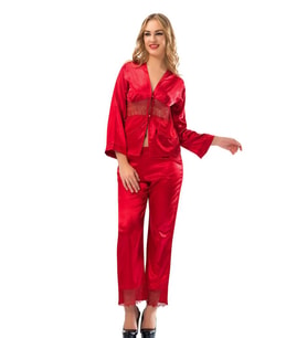 Sistina Bayan Kırmızı Saten Pijama Takımı - 1601