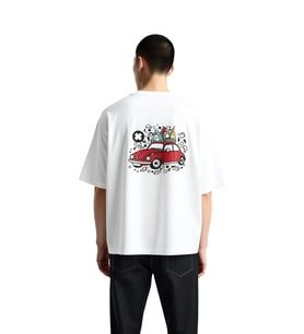 Erkek Oversize Tişört Vintage Araba Grafik Baskı Nostalji Retro Çizgi Sanat Günlük Konforlu Rahat