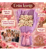 Mirellora Krem Peluş Ayıcık Buketi – 6 Ayıcık ve 4 Fotoğraf Baskısı