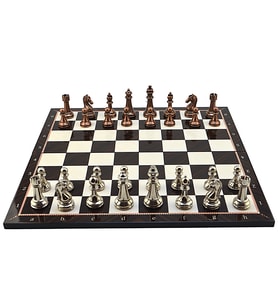 GiftHome Metal KLASİK Satranç Takımı Antik ve Katlanır Ceviz Desenli MDF Satranç Tahtası (43X43 cm.)