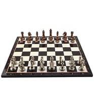 GiftHome Metal KLASİK Satranç Takımı Antik ve Katlanır Ceviz Desenli MDF Satranç Tahtası (43X43 cm.)