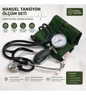 MANUEL TANSİYON ALETİ SETİ ANEROİD SFİGMOMANOMETRE - PROFESYONEL ÖLÇÜM CİHAZI