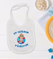 BK Kids Ep İsterim Tasarımlı Beyaz Bebek Mama Önlüğü-4