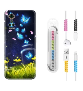General Mobile GM 21 Pro GM 22 Pro Plus Kılıf Kablo Koruma Spiral Silikon Neon Butterflys 1309