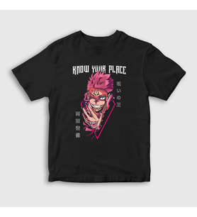 Presmono Unisex Çocuk Siyah Know Your Place Sukuna Jujutsu Kaisen T-Shirt 431092tt