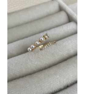 Özel Seri Ayarlanabilir Zirkon Taşlı Gold İnci Yüzük