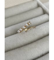 Özel Seri Ayarlanabilir Zirkon Taşlı Gold İnci Yüzük