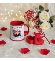 Sevgililer Günü Özel 3’lü Hediye Seti  Kupa Bardak + 3D Kalpli Takı Kutusu + 3D Love Gül Baskı