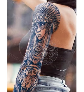 GZQB-062 YARI KALICI KIZILDERİLİ KADIN VE KAPLAN DESEN KOL DÖVMESİ-TATTO