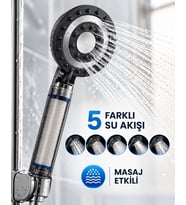 Siyah Filtreli Duş Başlığı 5 Farklı Su Akışı Masaj Etkili Klor ve Kireç Filtreleme