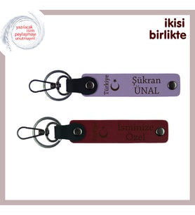 Ayyıldız ve Türkiye Temalı İsme Özel Anahtarlık Seti – Şık Tasarım Hediyelik, Mor Menekşe-Bordo