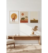 Afrika Safari Minimalist Hayvan Temalı 3’lü Ahşap Çerçeveli Tablo Seti