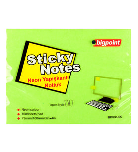 Bigpoint Yapışkanlı Not Kağıdı 75x100mm Neon Yeşil x 12 Adet