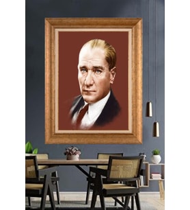 Altın Varaklı Çerçeveli Paspartulu Atatürk Tablo nh340 (Gold)