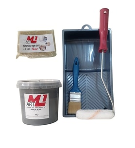 M1 ART GRİ  Akrilik Boya 1.kg  Tava+Rulo+Örtü +Fırça -SET -Ahşap, Tuval, Seramik , Duvar ,Taş