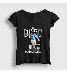 Presmono Kadın Siyah Futbol Sut Maradona T-Shirt 51438tt