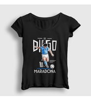 Presmono Kadın Siyah Futbol Sut Maradona T-Shirt 51438tt