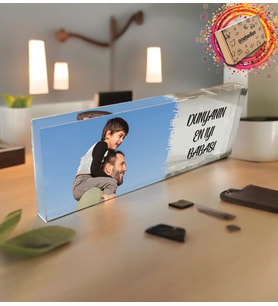 Kişiye Özel Tasarlanan Fotoğraflı Mesajlı Kalın Akrilik Masaüstü Fotoğraf Çerçevesi Plaket