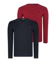 İKİLİ SET T8587 DEWBERRY V YAKA ERKEK SWEATSHIRT-SİYAH-BORDO