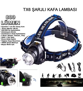 Northcity Wt-120 800 Lümen TX6 LED Şarjlı Zoomlu Kafa Feneri
