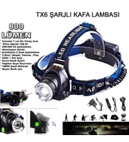 Northcity Wt-120 800 Lümen TX6 LED Şarjlı Zoomlu Kafa Feneri