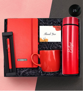 Kişiye Özel Çelik Termos & Kırmızı Defter & Kırmızı Roller Kalem & Kırmızı Kupa Welcome Kit Hediye Seti