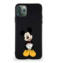 Apple iPhone 11 Pro Max Soft Premier Kapak Mickey Mouse-A Tasarımlı Silikon Kılıf - Siyah (Şeffaf)
