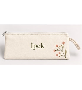 Kişiye Özel Pembe Çiçek Dalı Köşe Baskılı Fermuarlı Clutch El Çantası Makyaj Çantası