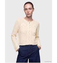LCW Comfort Ekru Bisiklet Yaka Ajurlu Kadın Triko Hırka