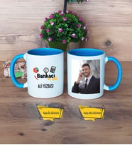 Bankacı Kupa Bardak Mavi Fotoğraflı Bankacılar Günü Hediyesi