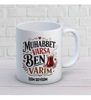 Kişiye Özel Çay Sever Tasarımlı Muhabbet Varsa Ben Varım İsimli Kupa