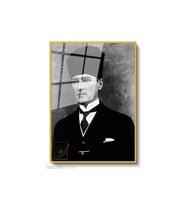 Dikey Çerçeveli Cam Karakalem Ataturk Modern Ev Dekoru Duvar Sanatı Ev Ofis Tablosu (Altın)