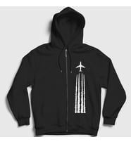 Presmono Unisex Siyah Contrail Pilot Airplane Uçak Fermuarlı Kapüşonlu Sweatshirt 396870tt