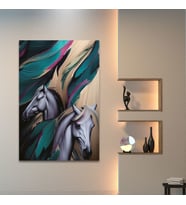 Tekli Dikey Kanvas Tablo Kaliteli Modern Çizim At Görseli