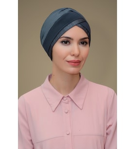 Füme Pratik Hazır Geçmeli Tesettür Bone Fukuro Piliseli Tek Bantlı Çapraz Büzgülü 1821_25