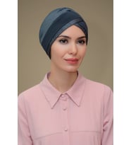 Füme Pratik Hazır Geçmeli Tesettür Bone Fukuro Piliseli Tek Bantlı Çapraz Büzgülü 1821_25