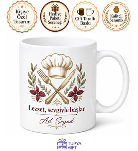 Restoran Sahibi İçin Kişiye Özel Lezzet Temalı Baskılı Kupa Bardak Hediye