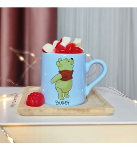 Winnie The Pooh Tasarımlı Kişiye Özel Mavi Türk Kahvesi Fincan