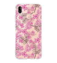 Huawei P20 Lite  Kamera korumalı Kapak Floral Pembe Tasarımlı  Şeffaf Kılıf