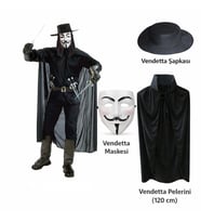 Vendetta Kostüm Seti – Şapka Maske Pelerin (120 cm)