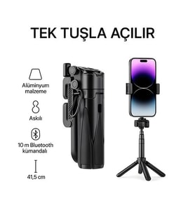 41.5 cm 360° Ayarlanabilir Bluetooth Kumandalı Kablosuz Tripod Selfie Stick Monopod