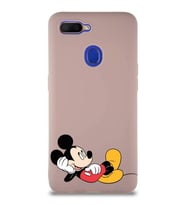 Oppo A12 Soft Premier Kapak Mickey Mouse-F Tasarımlı Silikon Kılıf - Pudra (Şeffaf)