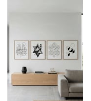 Minimalist Geometrik Soyut Çizgisel 4’lü Ahşap Çerçeveli Tablo Seti