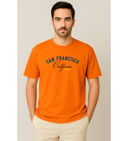 Erkek - Kadın %100 Pamuk San Francisco Baskılı Yarım Kollu Bisiklet Yaka T-Shirt (Turuncu)