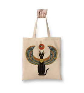 Ancient Egypt Antik Mısır Cat Kedi 02 Beyaz Bez Çanta Uzun Saplı Alışveriş Çantası Plaj Çantası
