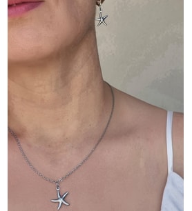 DENİZ YILDIZI ÇELİK KOLYE VE KÜPE SETİ GÜMÜŞ RENK (Sarı Altın)