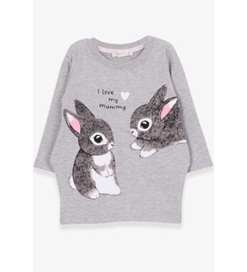Breeze Kız Çocuk Tunik Tavşan Desenli 1.5-5 Yaş, Gri Melanj