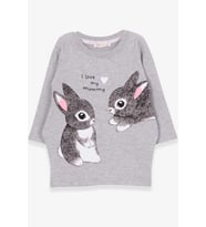 Breeze Kız Çocuk Tunik Tavşan Desenli 1.5-5 Yaş, Gri Melanj