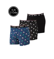 Erkek Likralı Desenli ve Düz 3'lü Boxer Paketi (Mavi)