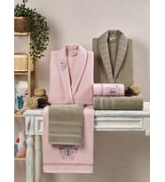 Kristal Soft Jakarlı Aile Bornoz Seti - 6 Parça - %100 Pamuk - Orijinal Kutulu (Çok Renkli)